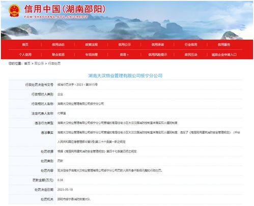 安全管理疏漏敲响警钟 湖南大汉物业因未落实双人值班制度受罚